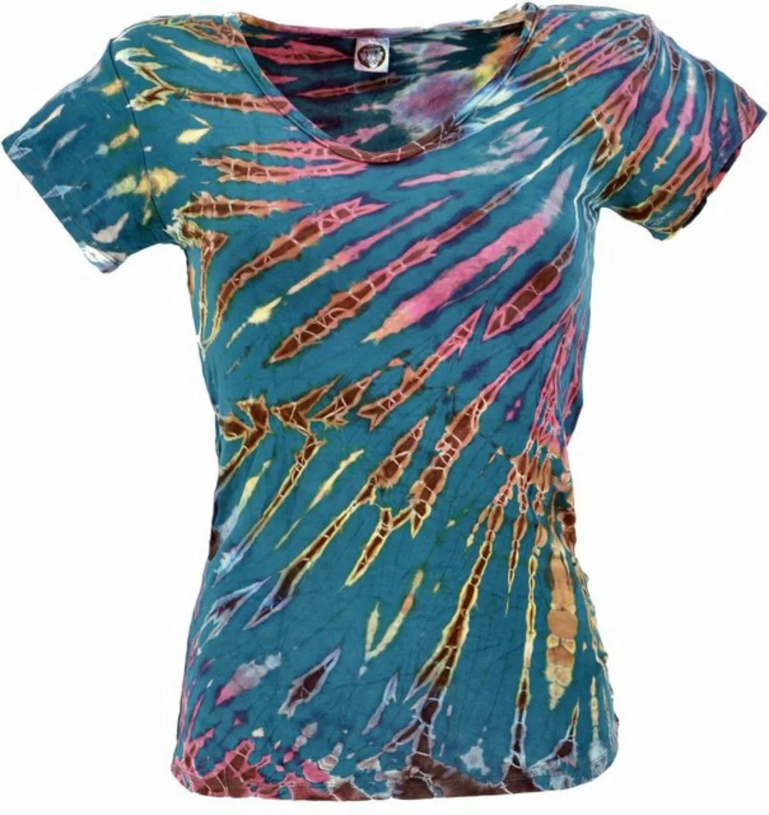 Guru-Shop T-Shirt Batik Hippie T-Shirt mit V-Auschnitt, Unikat.. Festival, günstig online kaufen