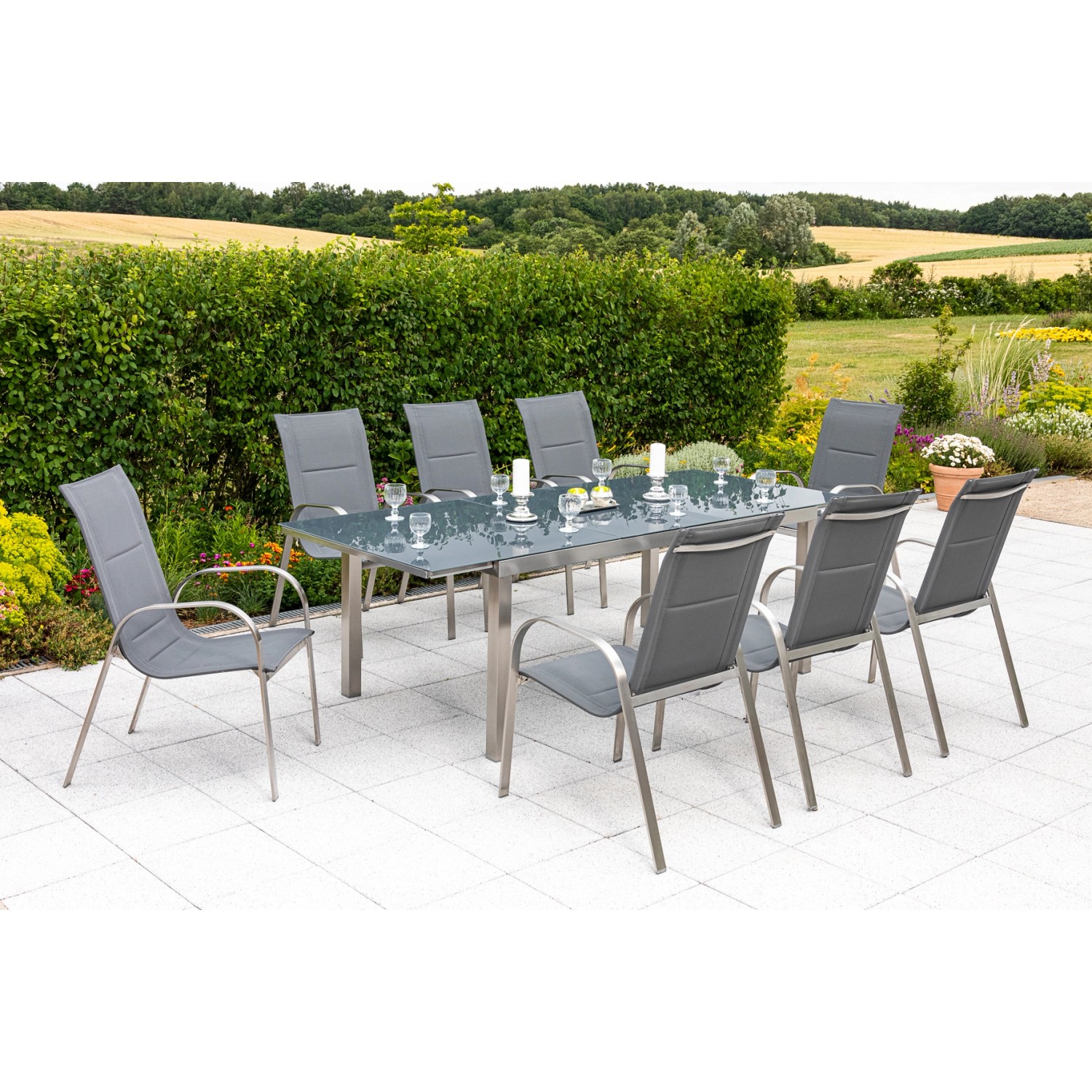 Merxx Lucca Set 9-tlg. 8 Stapelsessel Gartentisch Ausziehbar 180 (240) x 10 günstig online kaufen