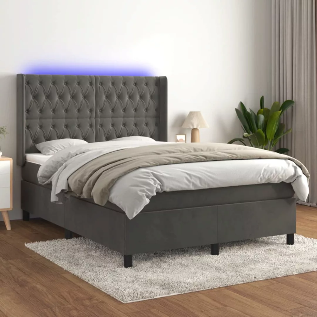 Vidaxl Boxspringbett Mit Matratze & Led Dunkelgrau 140x200 Cm Samt günstig online kaufen