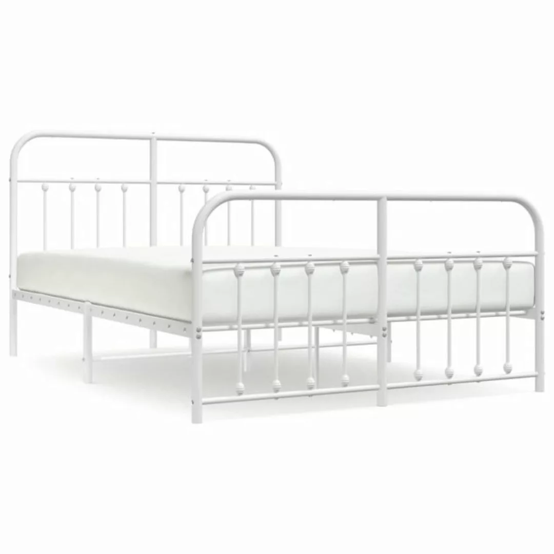 furnicato Bett Bettgestell mit Kopf- und Fußteil Metall Weiß 140x200 cm günstig online kaufen