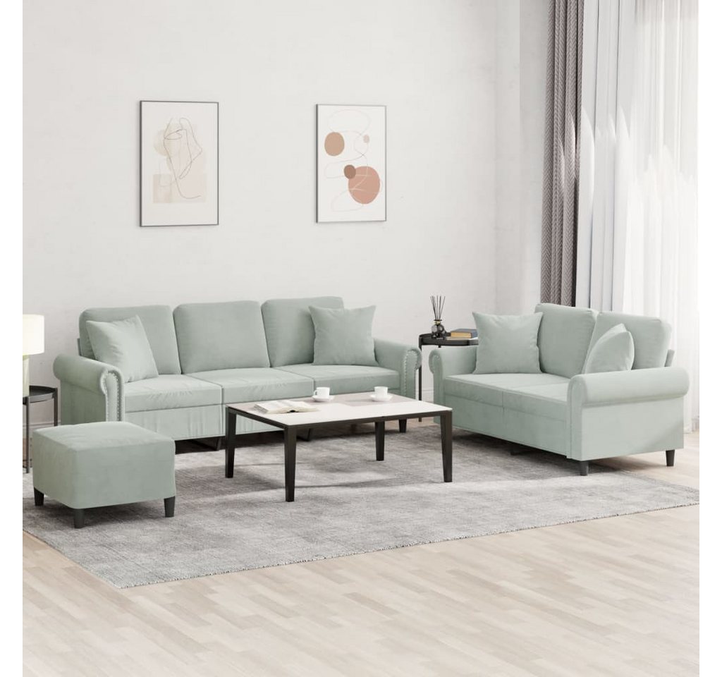 vidaXL Sofa Sofagarnitur Set mit Kissen Samt, 3-tlg., Hellgrau günstig online kaufen