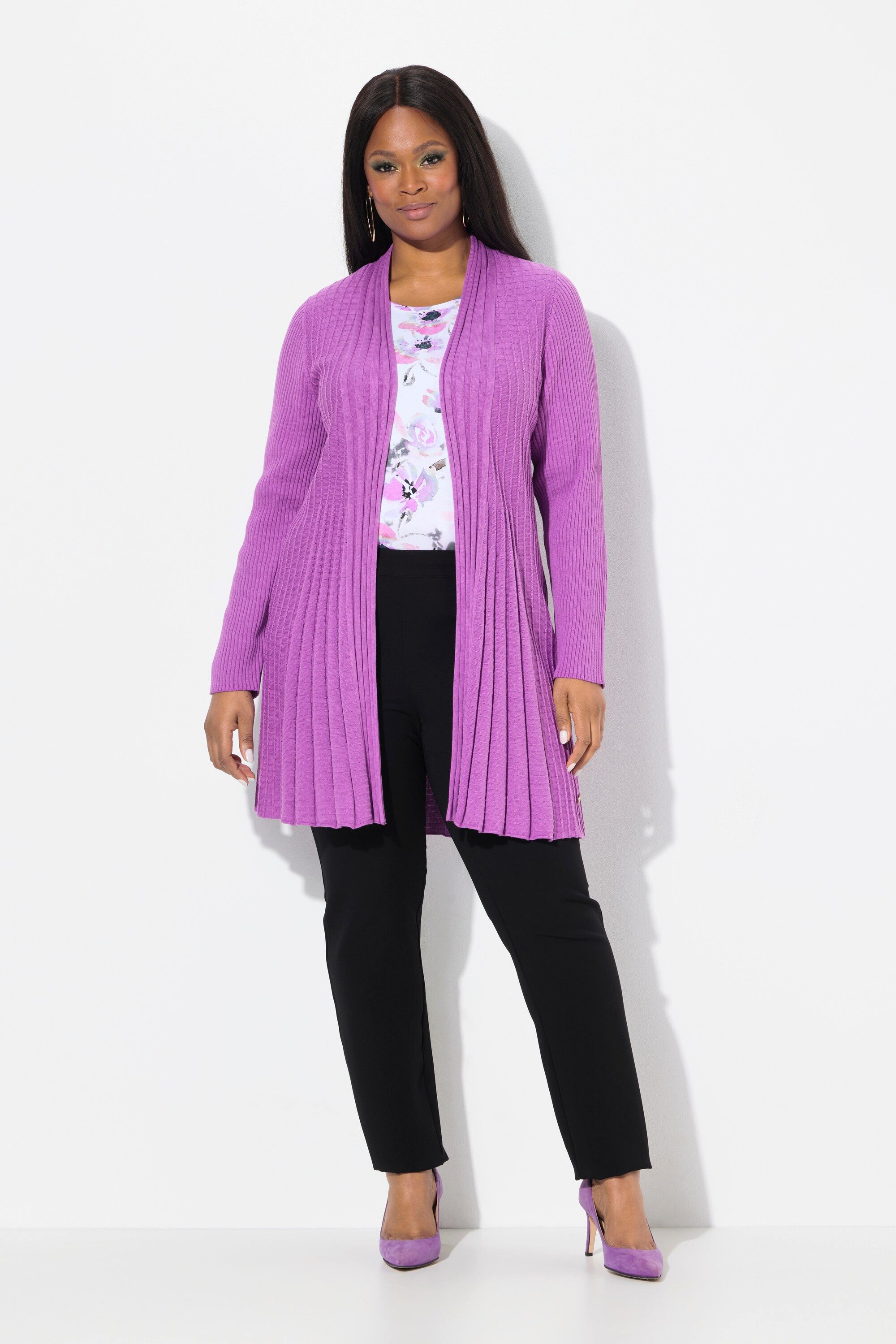 Ulla Popken Strickjacke Plissee-Strickjacke A-Linie Schalkragen günstig online kaufen