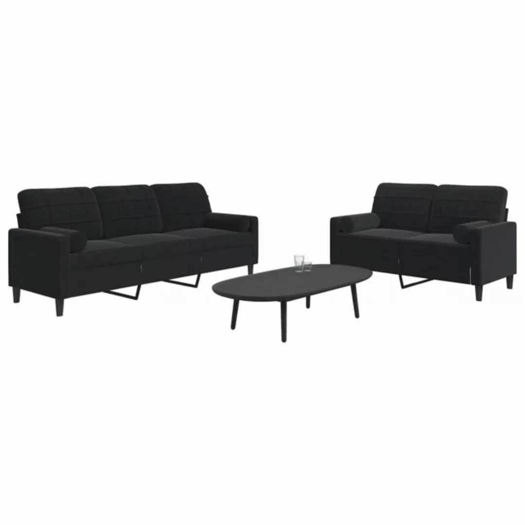 vidaXL Sofa, 2-tlg. Sofagarnitur mit Kissen und Nackenrollen Schwarz Samt günstig online kaufen