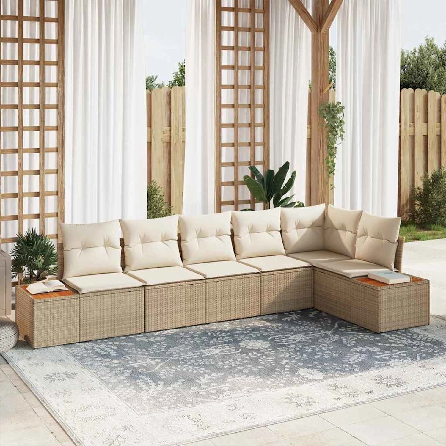 vidaXL Garten-Sofa-Set mit Kissen 6-Tlg Beige Poly Rattan 3348097 günstig online kaufen