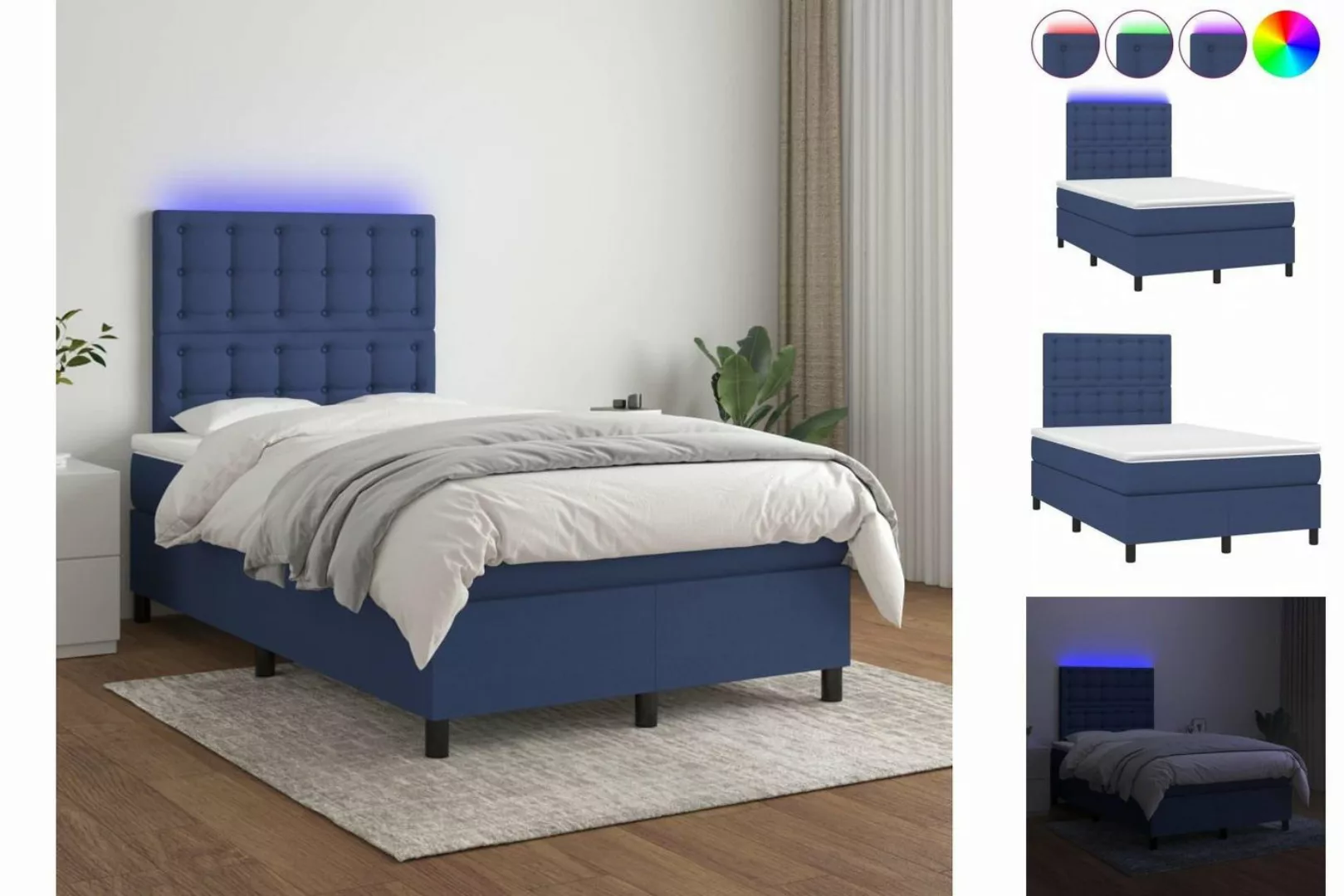 vidaXL Bettgestell Boxspringbett mit Matratze LED Blau 120x200 cm Stoff Bet günstig online kaufen