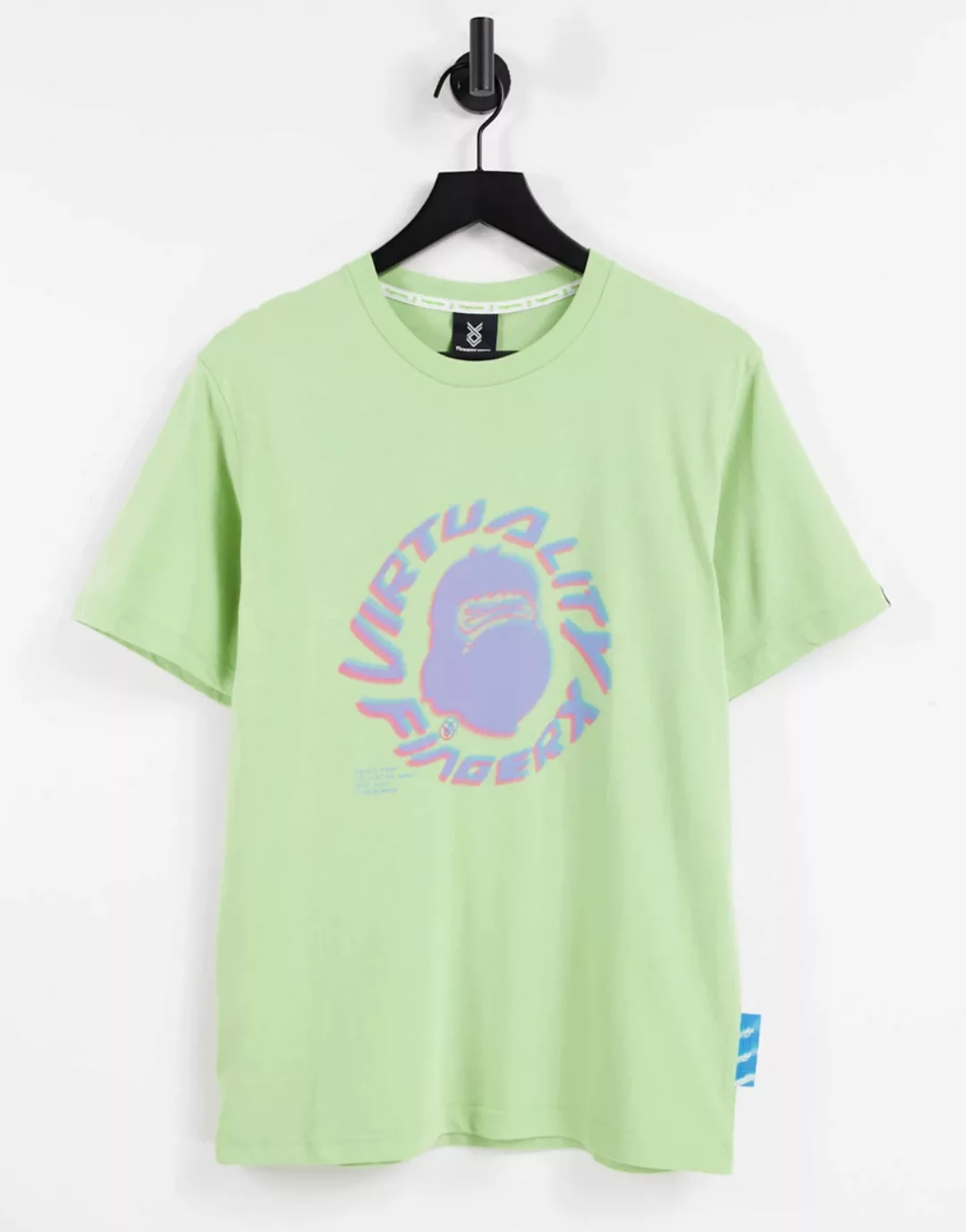 Fingercroxx – T-Shirt in Grün mit „Virtuality“-Print günstig online kaufen