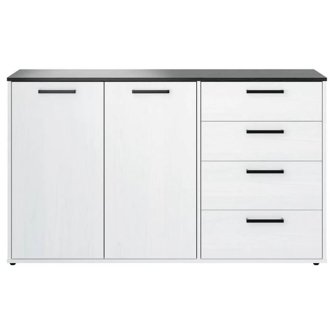 Sideboard Smart 1 Massivholz kiefer weiß schwarz B/H/T: ca. 150x89x40 cm günstig online kaufen