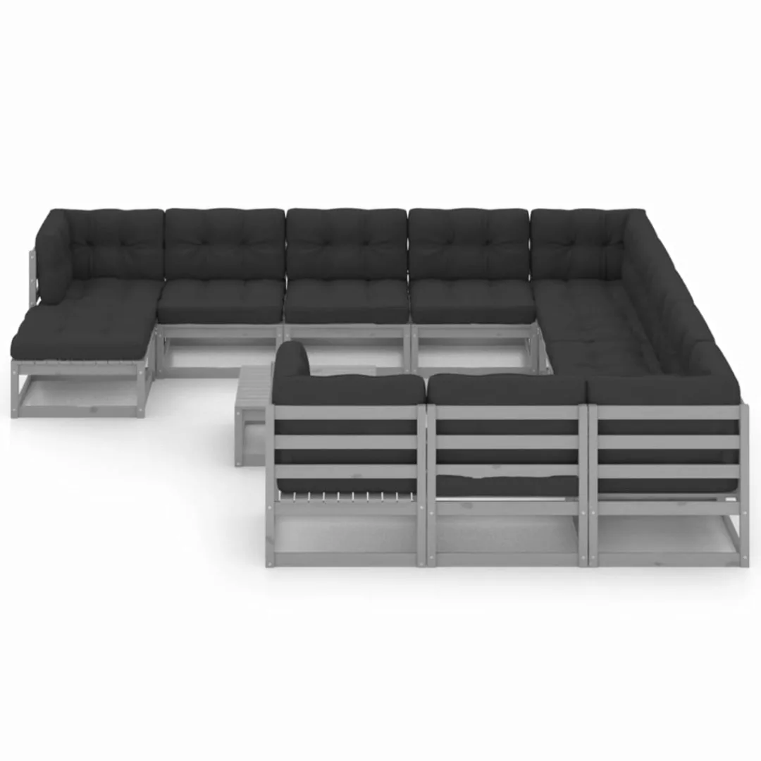 13-tlg. Garten-lounge-set Mit Kissen Grau Kiefer Massivholz günstig online kaufen