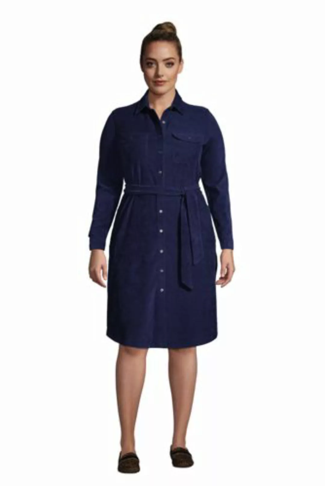 Blusenkleid aus Cord in großen Größen, Damen, Größe: 52-54 Plusgrößen, Blau günstig online kaufen
