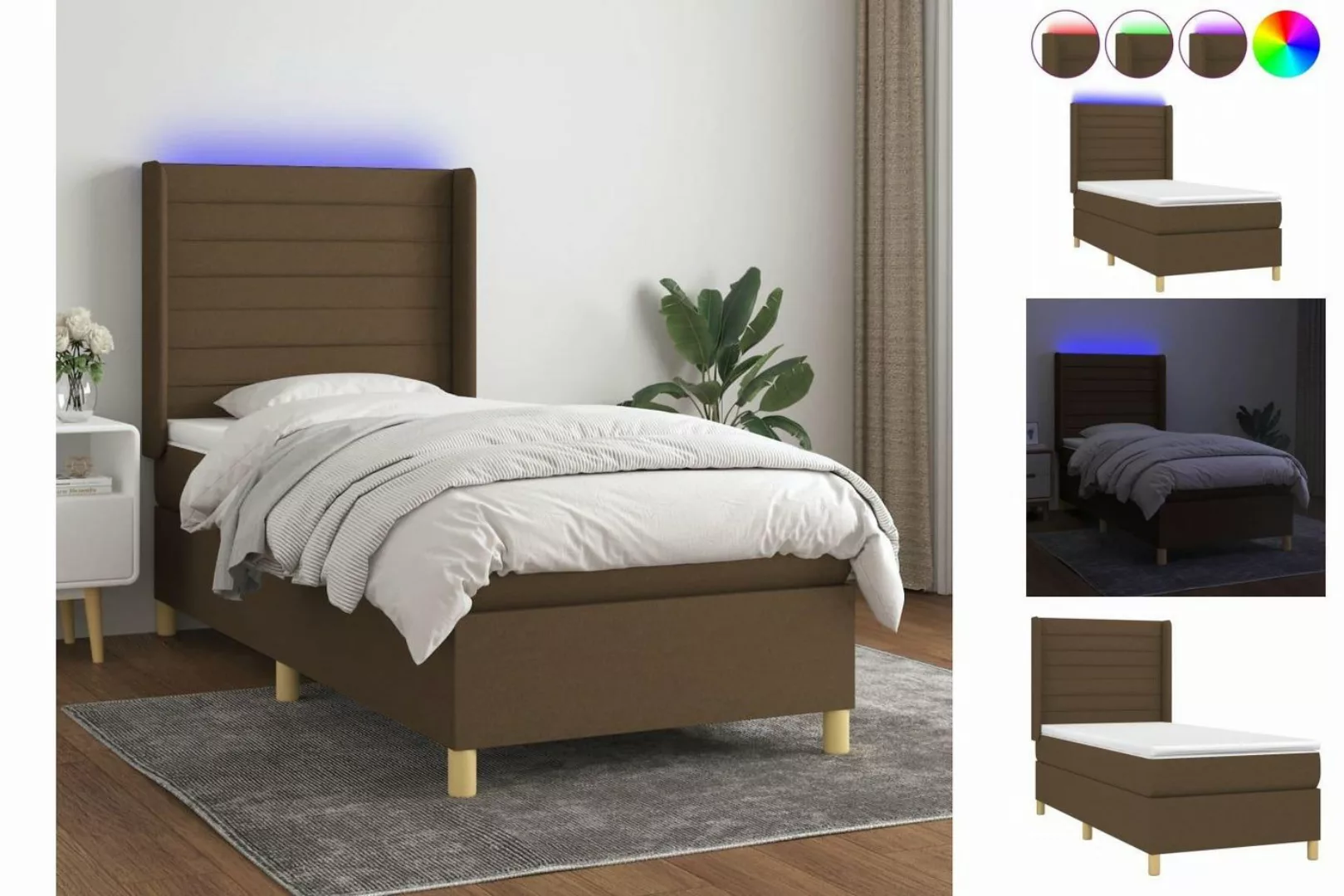 vidaXL Bett Boxspringbett mit Matratze & LED Dunkelbraun 80x200 cm Stoff günstig online kaufen