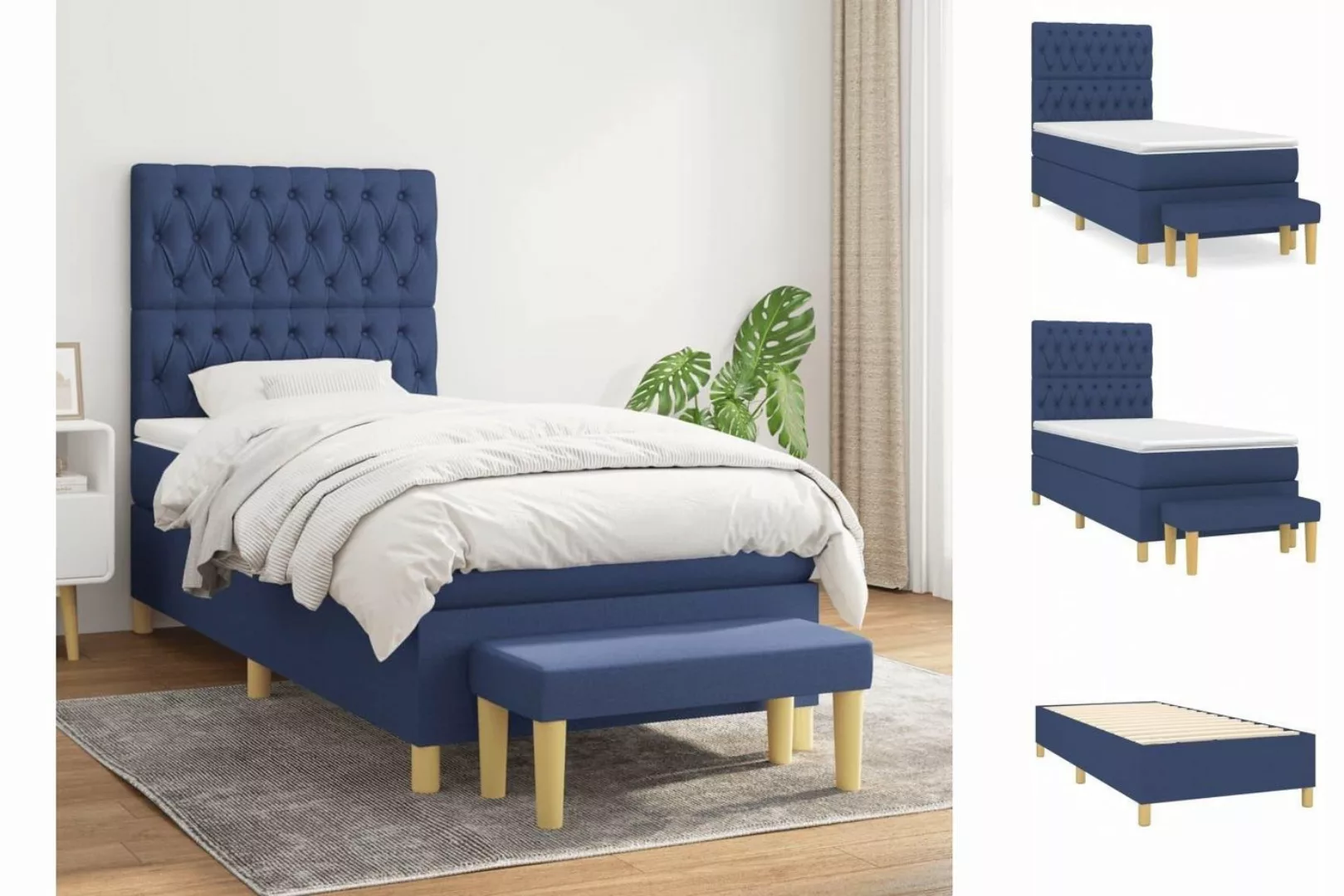 vidaXL Boxspringbett Boxspringbett mit Matratze Blau 90x200 cm Stoff Bett B günstig online kaufen