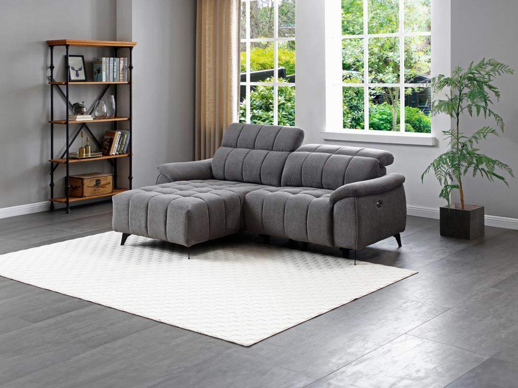 Eckrelaxsofa elektrisch - Ecke links - Strukturstoff - Grau - CELTIMO günstig online kaufen