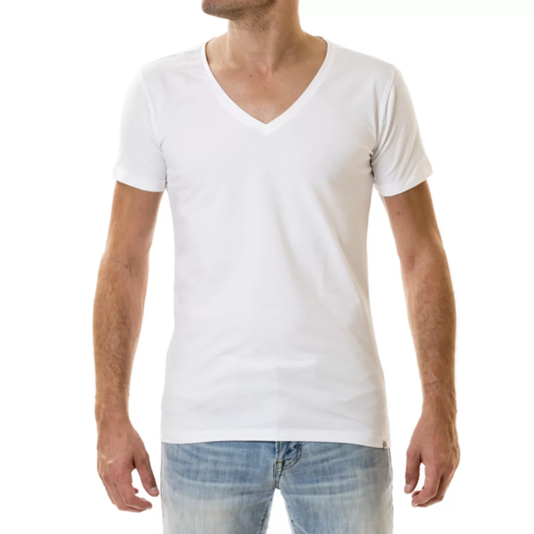 Nachhaltige T-shirt 2-pack / Herren / Tief V-neck / Weiß günstig online kaufen