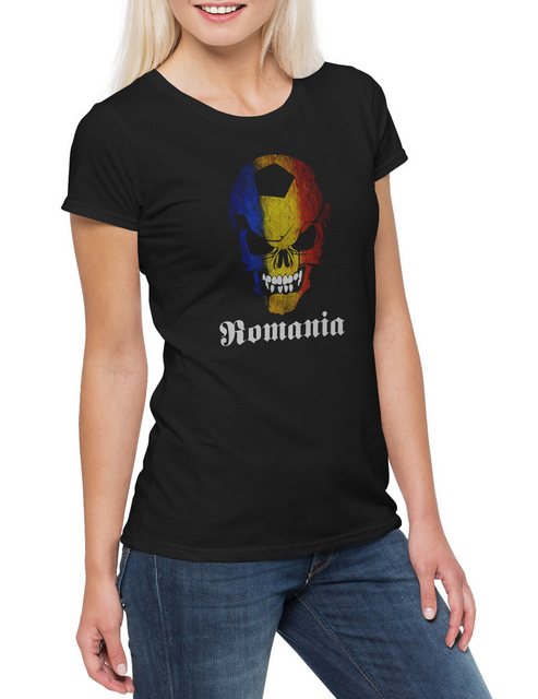 Urban Backwoods Print-Shirt Classic Romania Football Soccer Skull Flag Dame günstig online kaufen