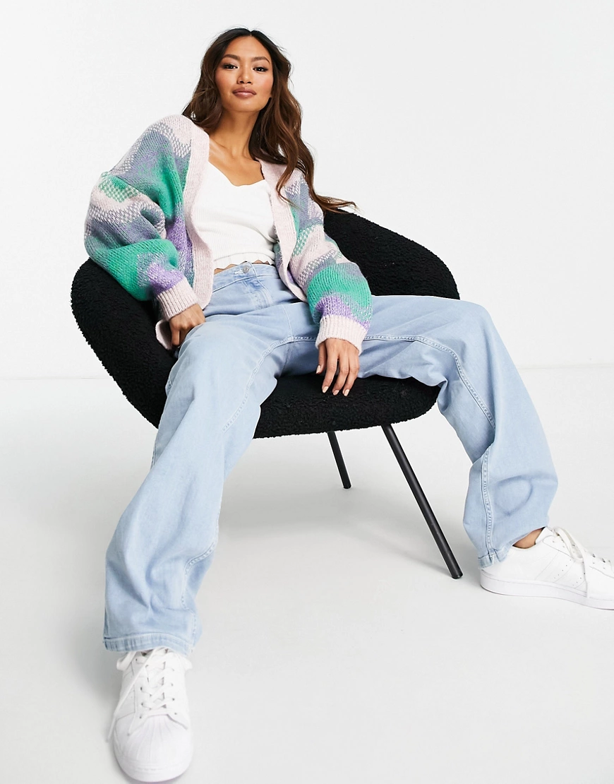 ASOS DESIGN – Offene Strickjacke mit Wellenmuster-Bunt günstig online kaufen