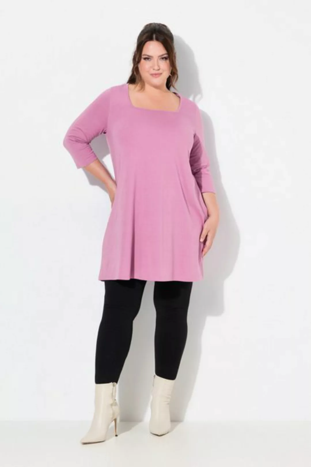 Ulla Popken Longshirt Longshirt A-Linie Carré-Ausschnitt 3/4-Arm günstig online kaufen