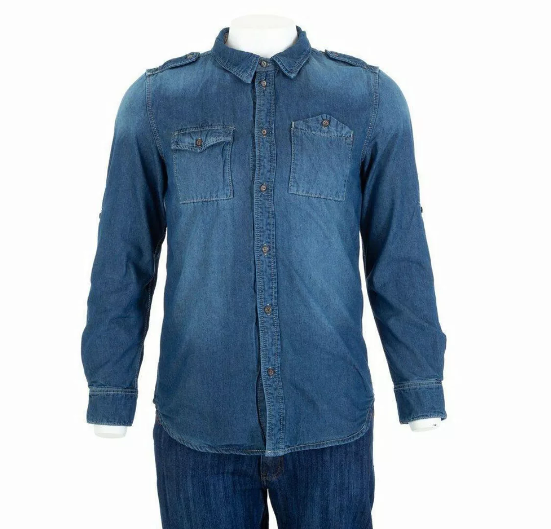 Ital-Design Langarmhemd Herren Freizeit Hemd Jeansstoff Gefüttert Hemd in B günstig online kaufen