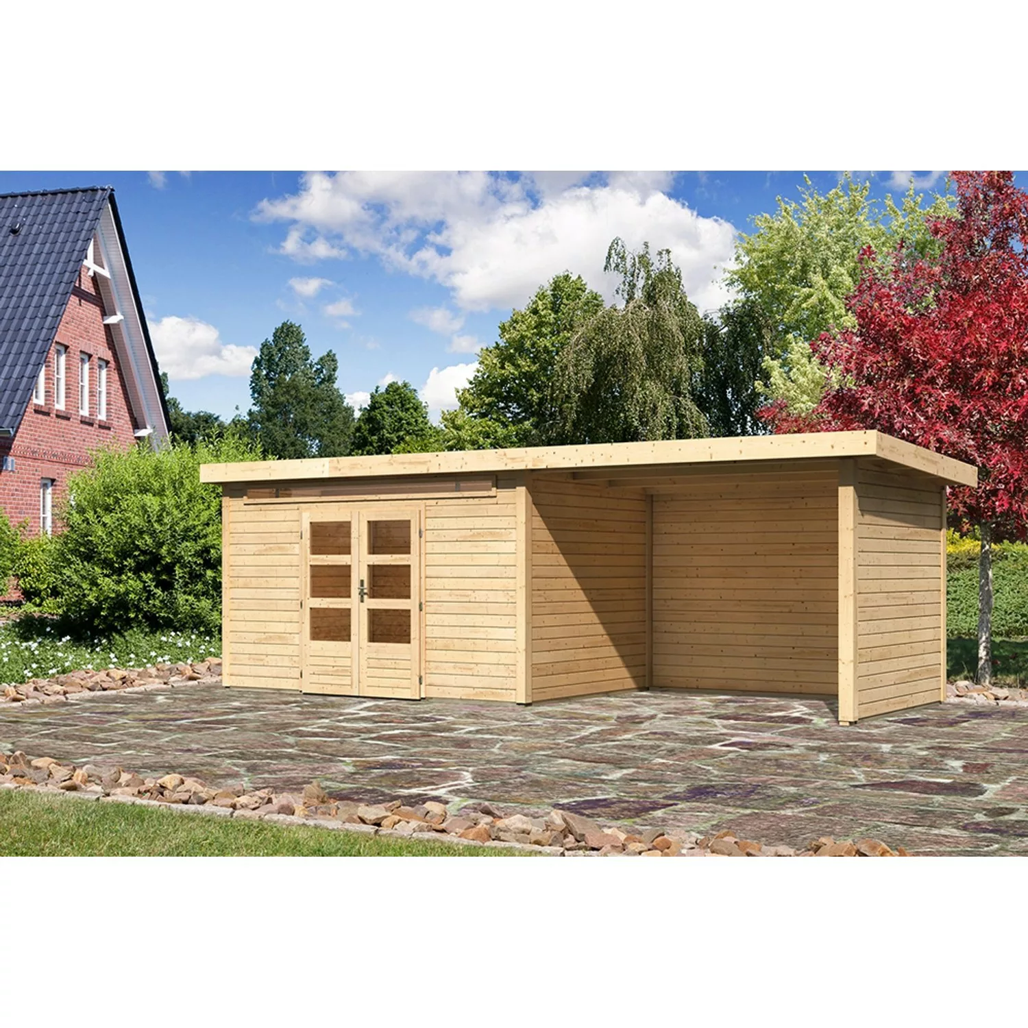 Karibu Holz-Gartenhaus Kumla 7 Natur Pultdach Unbehandelt 360 cm x 240 cm günstig online kaufen