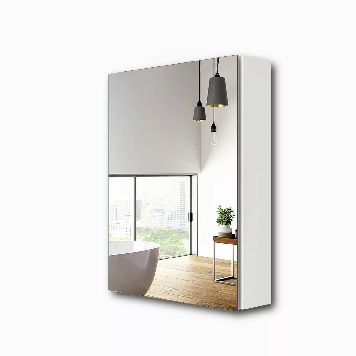 Emke Spiegelschrank 1 Türig  50x65 cm Doppelseitigen Spiegeltüren Weiß günstig online kaufen