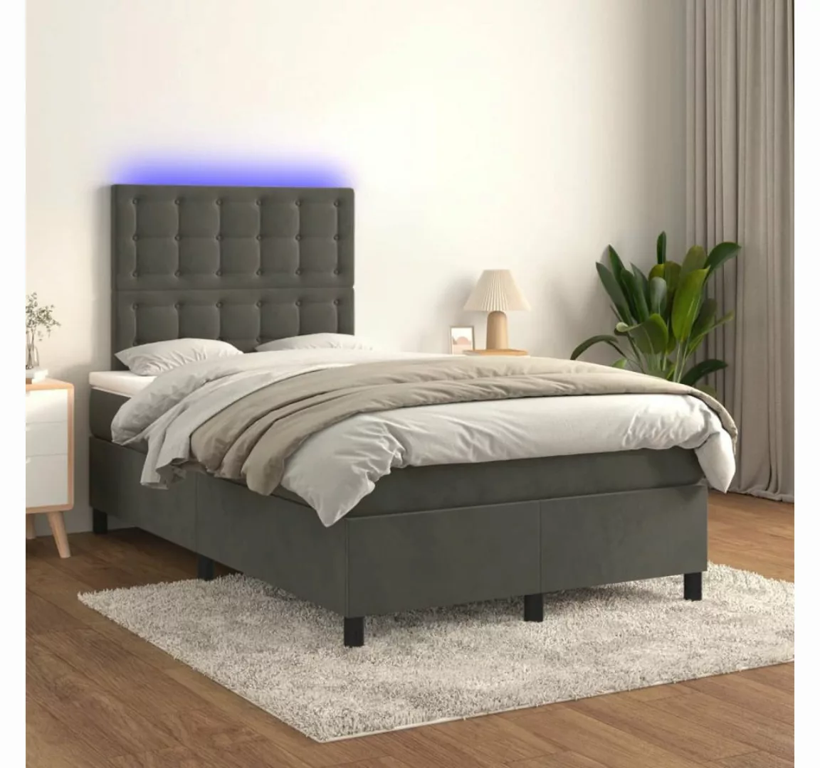 vidaXL Boxspringbett Boxspringbett mit Matratze LED Dunkelgrau 120x200 cm S günstig online kaufen