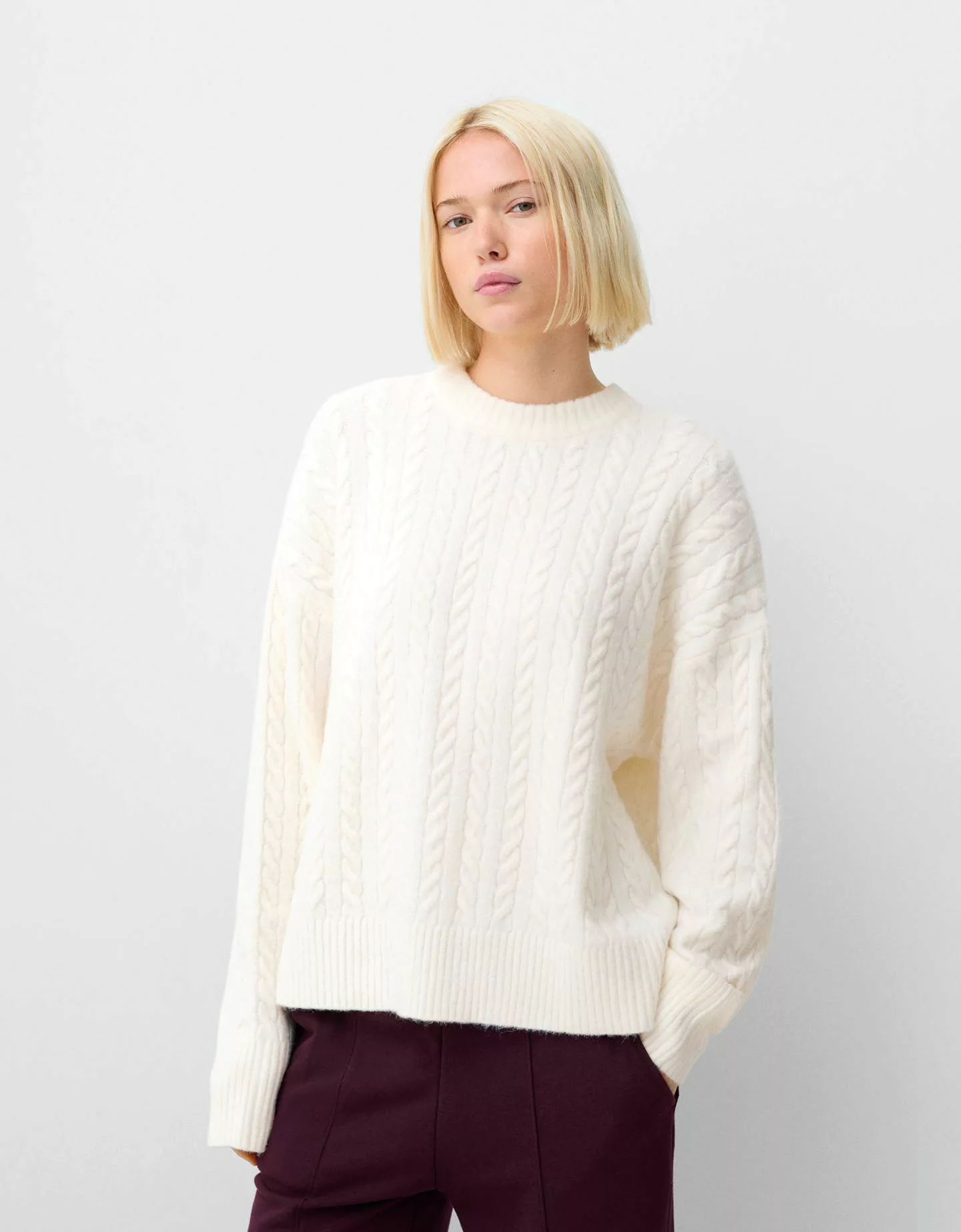 Bershka Oversize-Pullover Mit Flechtmuster Damen M Weiss günstig online kaufen