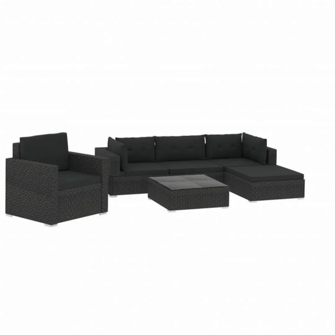 furnicato Loungesofa 6-tlg. Garten-Lounge-Set mit Kissen Poly Rattan Schwar günstig online kaufen