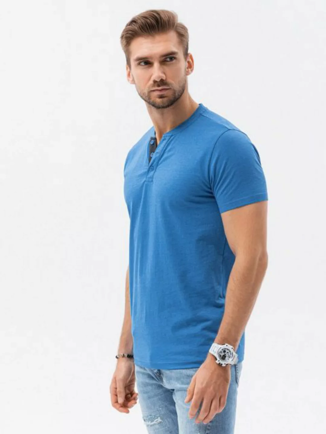 OMBRE T-Shirt Unifarbenes Herren-T-Shirt - blau meliert S1390 M günstig online kaufen