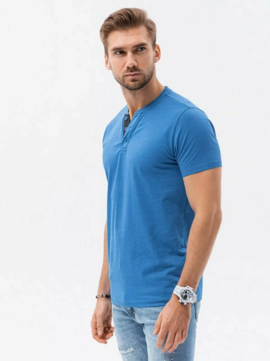 OMBRE T-Shirt Unifarbenes Herren-T-Shirt - blau melange S1390 XL günstig online kaufen