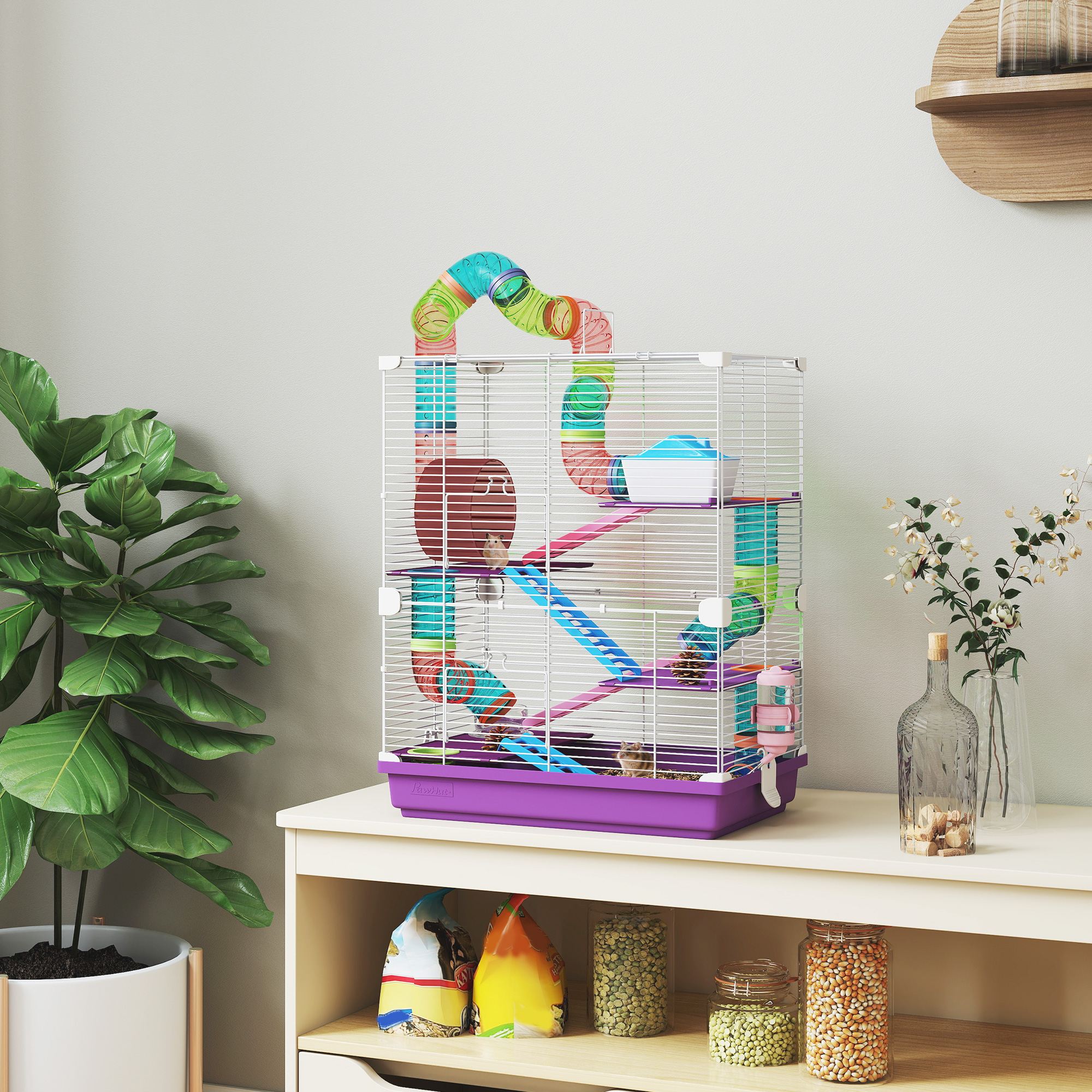 PawHut Käfig für Hamster Nager 4 Etagen mit Tunneln Fressnapf Laufrad Häusc günstig online kaufen