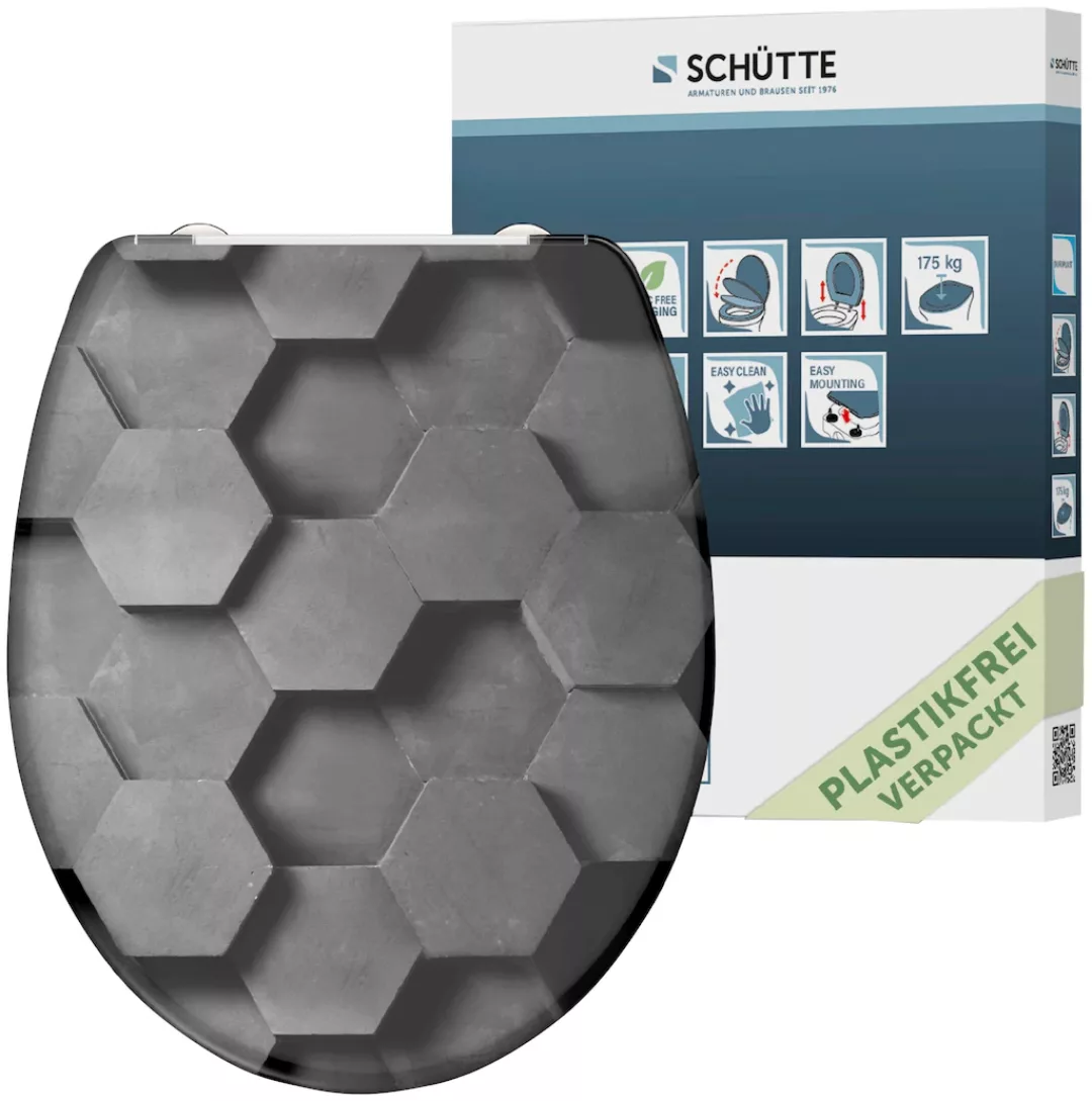 Schütte WC-Sitz "Grey Hexagons", Duroplast, mit Absenkautomatik und Schnell günstig online kaufen