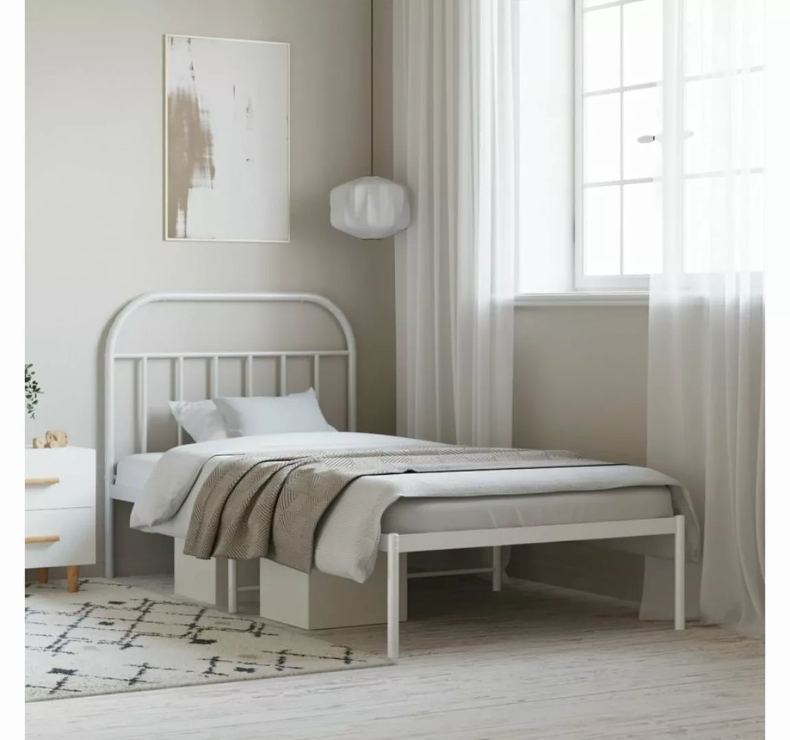 furnicato Bett Bettgestell mit Kopfteil Metall Weiß 100x200 cm günstig online kaufen