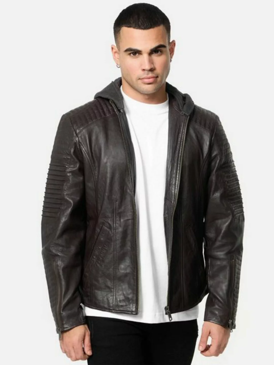 Tazzio Lederjacke A800 Biker-Look mit abnehmbarer Kapuze günstig online kaufen