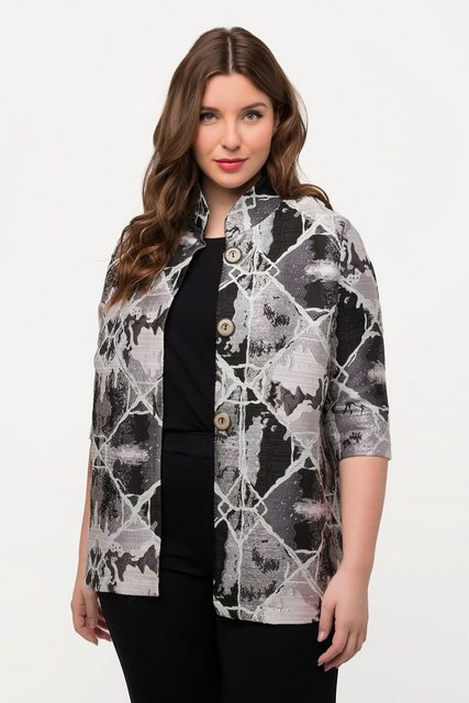 Ulla Popken Blusenblazer Blazer Jacquard-Karo-Design Stehkragen günstig online kaufen