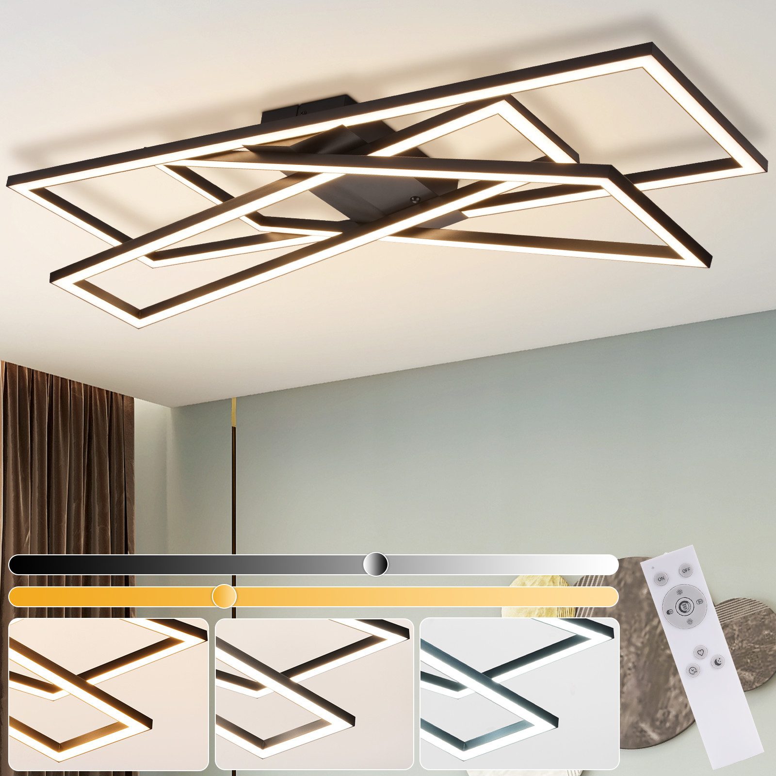 Nettlife LED Deckenleuchte Schwarz Eckig Wohnzimmer günstig online kaufen