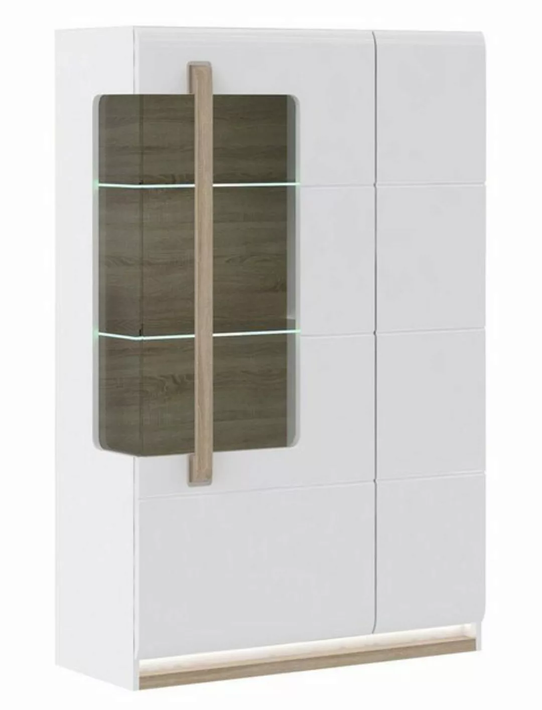 expendio Vitrine Aubry 8 Hochglanz weiß / Sonoma Eiche 90x139x35 cm mit LED günstig online kaufen