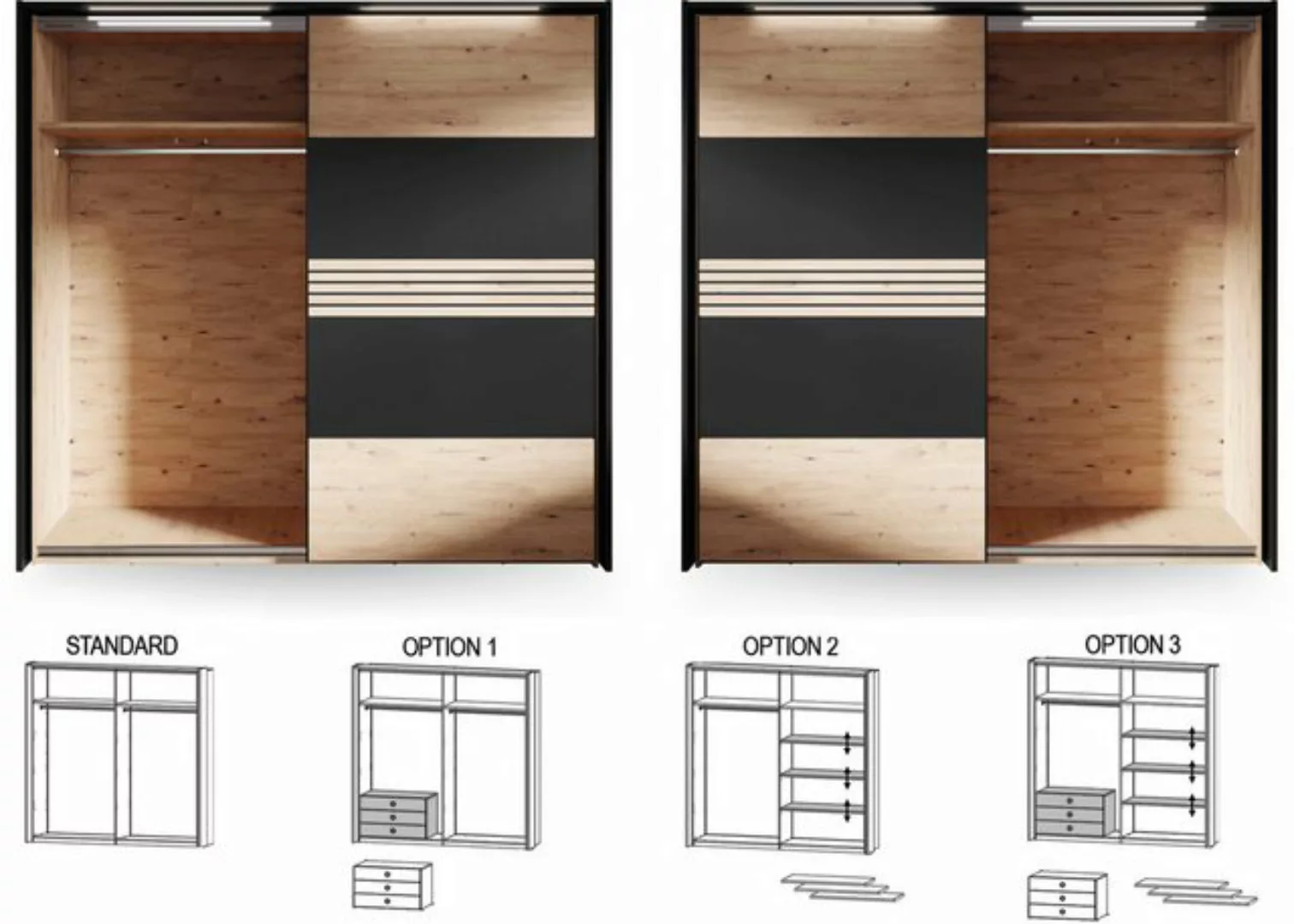 Forestdream Schwebetürenschrank in F:Schwarz/Dekor Lamellen ArtisanEiche/K: günstig online kaufen