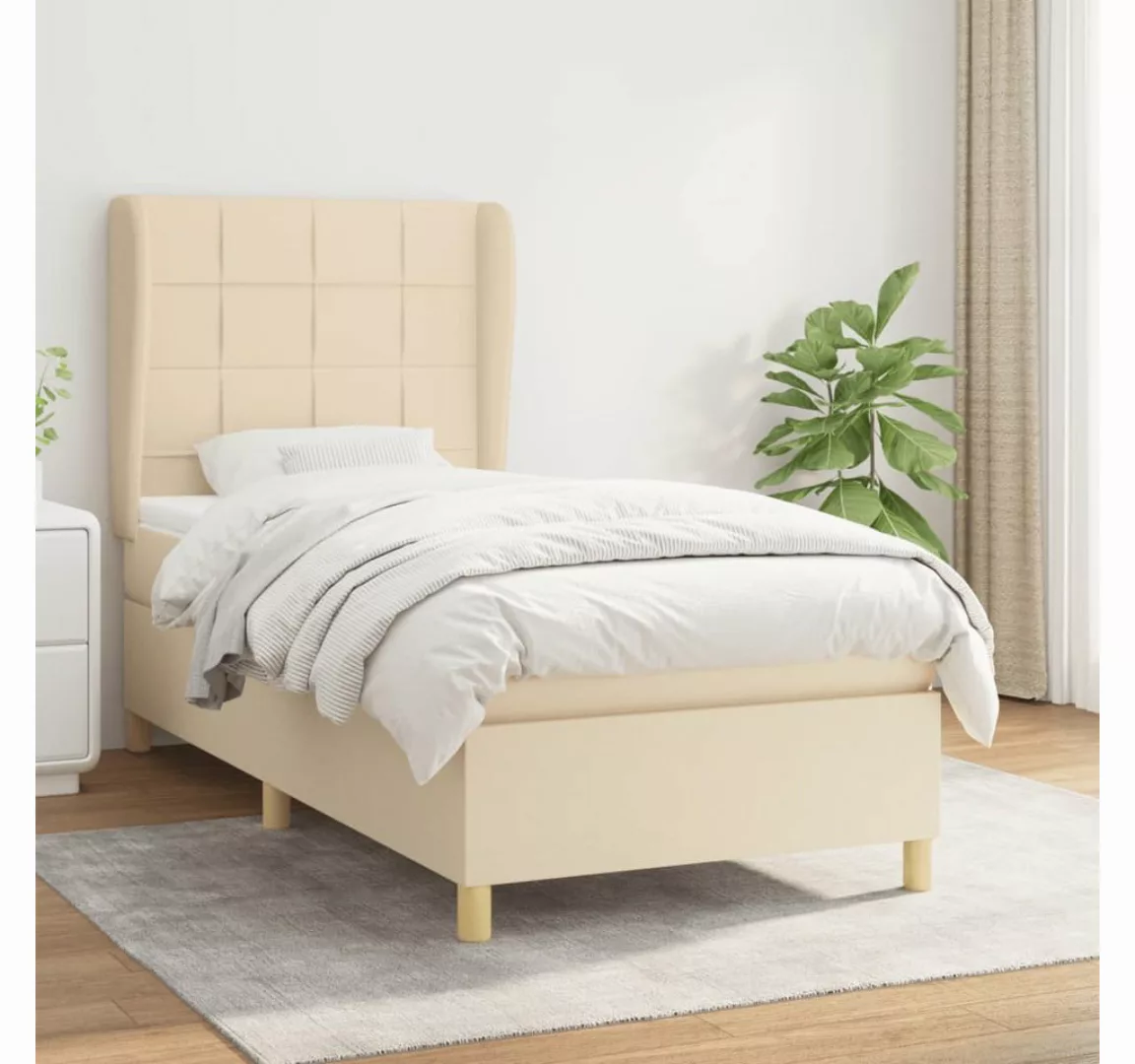 vidaXL Boxspringbett Boxspringbett mit Matratze Creme 90x200 cm Stoff Bett günstig online kaufen