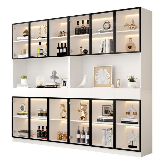 BlingBin Standvitrine Weißer Vitrinenschrank mit LED Lichtern, Glasvitrine, günstig online kaufen