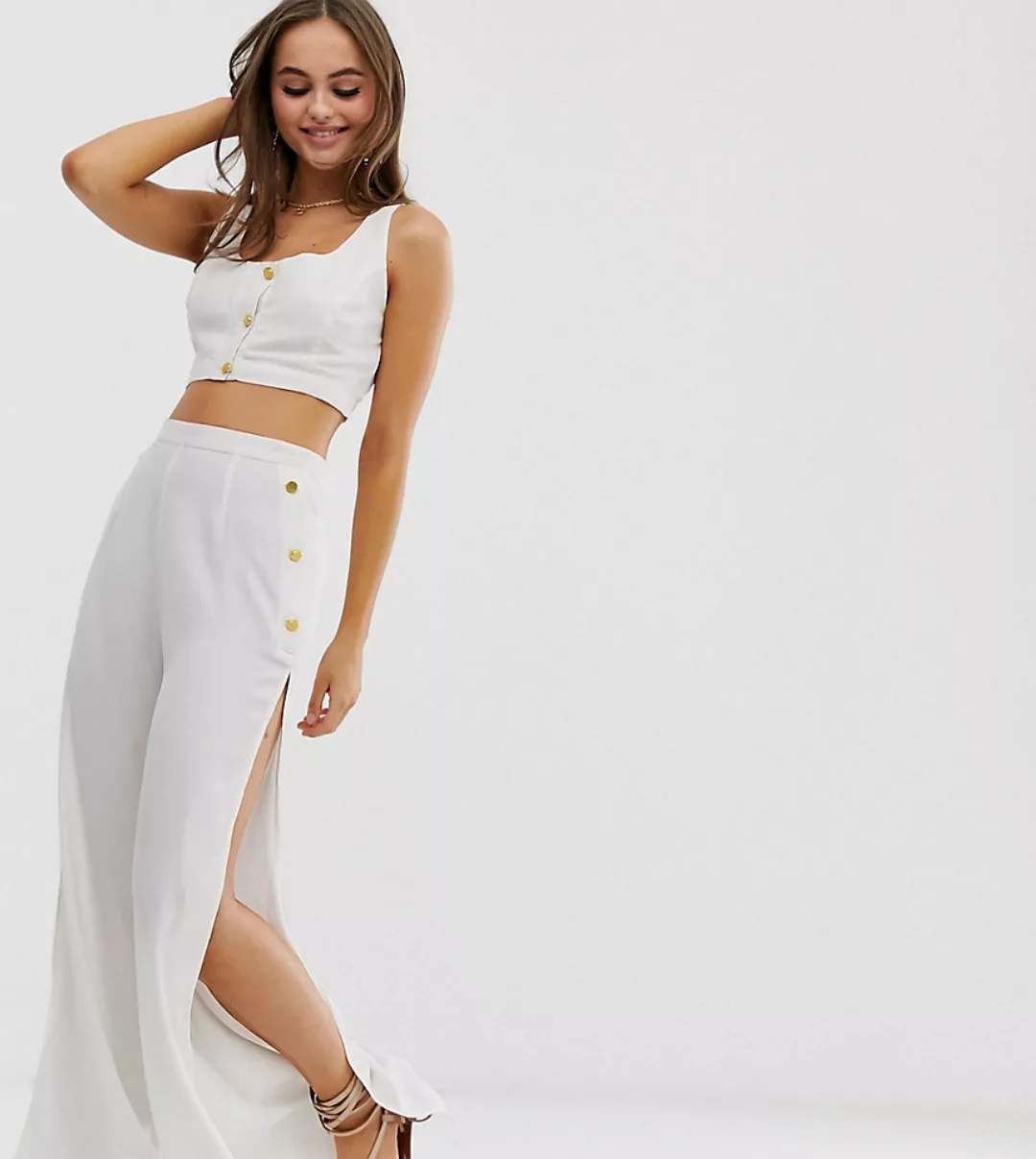 Glamorous – Exklusive Strandhose und kurzes Oberteil mit Knöpfen in Weiß, K günstig online kaufen