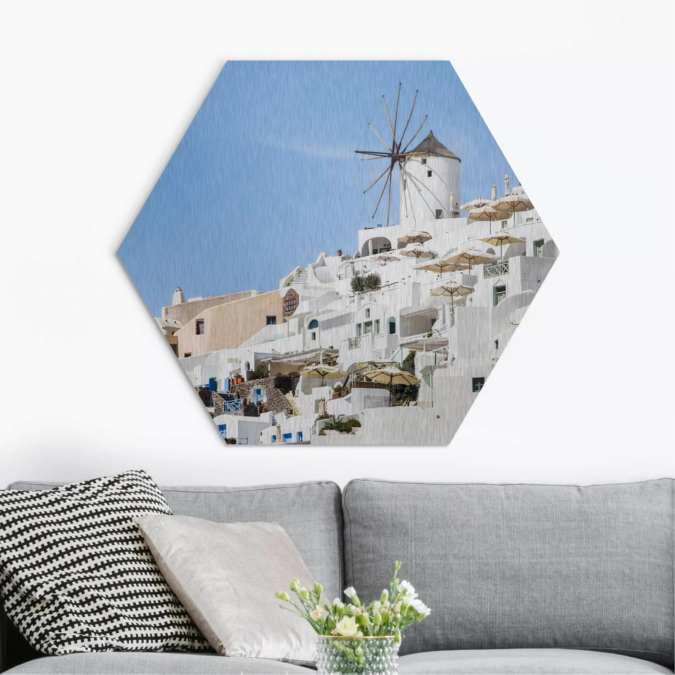 Hexagon-Alu-Dibond Bild Weißes Griechenland günstig online kaufen