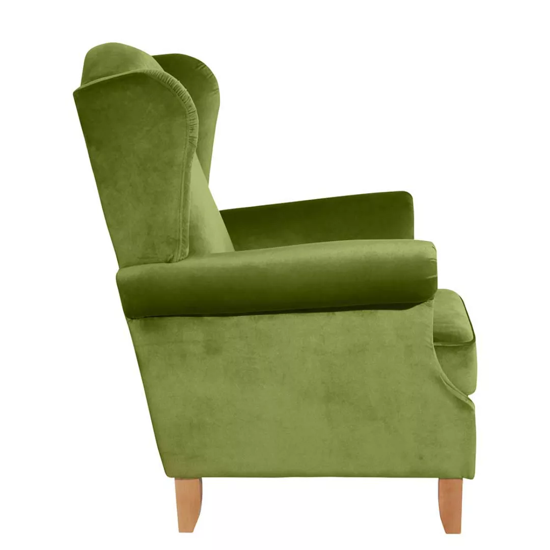 Moderner Landhaus Sessel in Oliv Grün Samtvelours günstig online kaufen