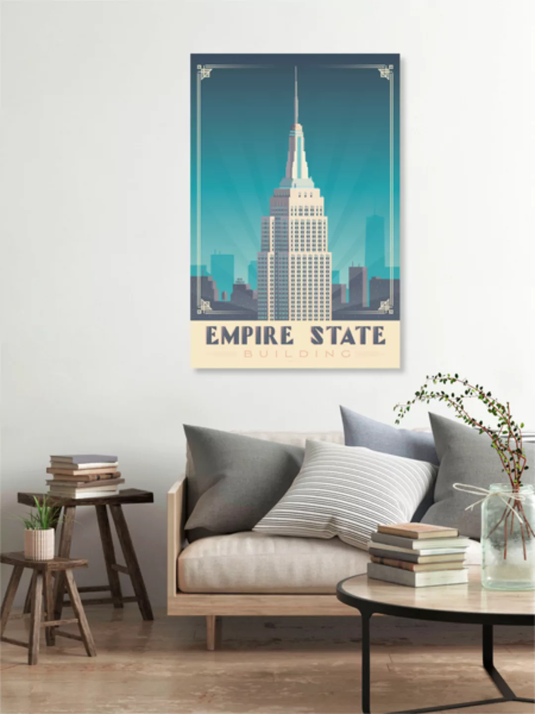 Poster / Leinwandbild - Empire State Building New York Vintage Travel Wandb günstig online kaufen