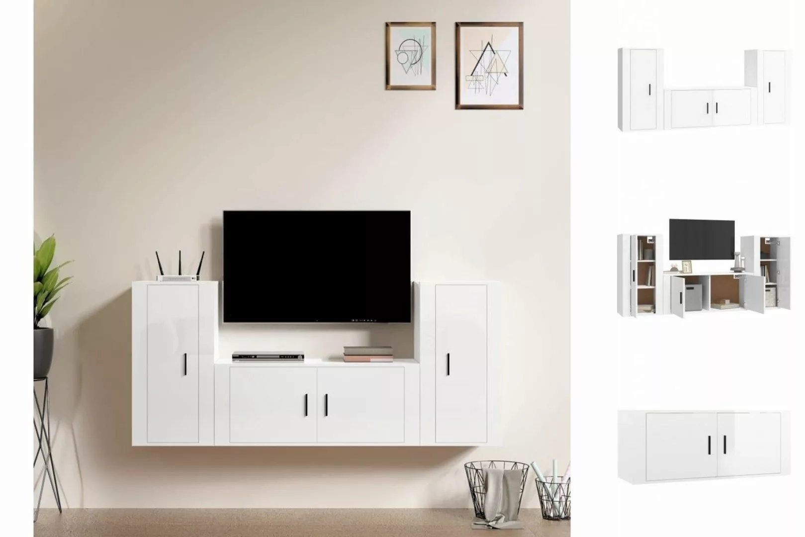 vidaXL TV-Schrank 3-tlg TV-Schrank-Set Hochglanz-Weiß Spanplatte TV-Lowboar günstig online kaufen