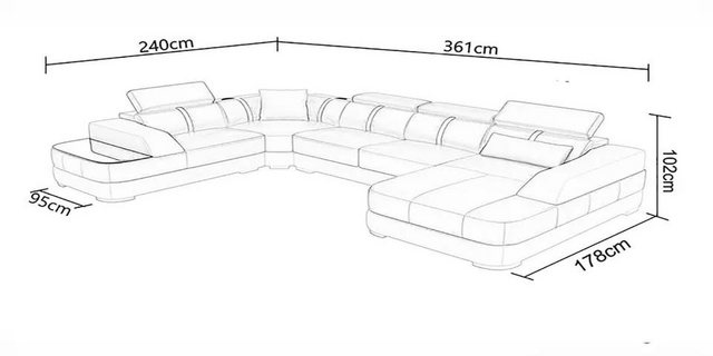 Xlmoebel Ecksofa Moderne Wohnzimmer-Sitzgarnitur in Leder mit U-Form - Eckc günstig online kaufen