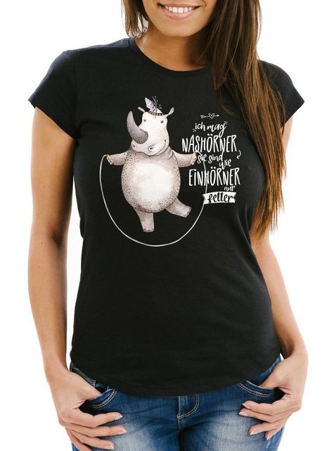 MoonWorks Print-Shirt Damen T-Shirt Ich mag Nashörner sie sind wie Einhörne günstig online kaufen