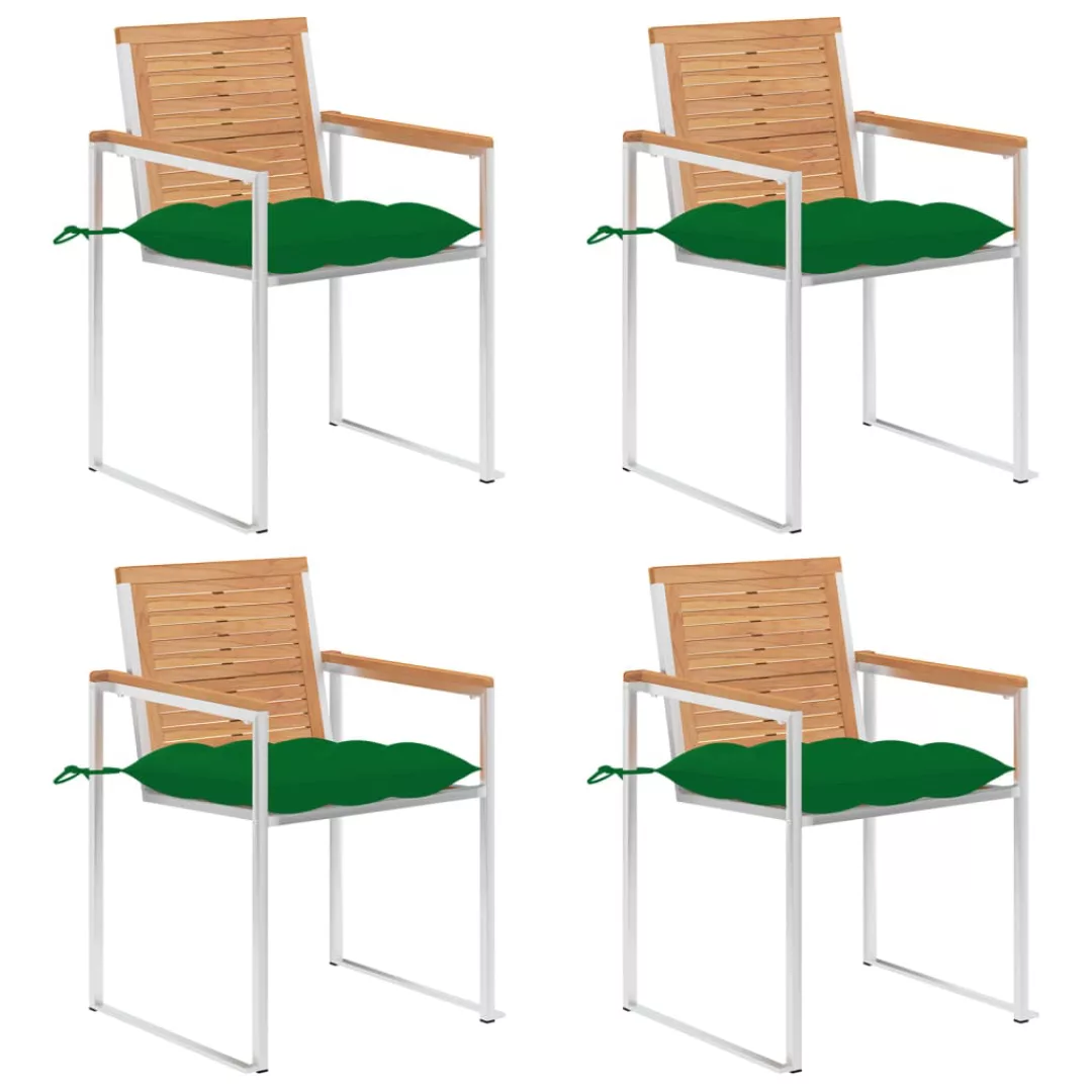 Gartenstühle 4 Stk. Mit Kissen Massivholz Teak günstig online kaufen