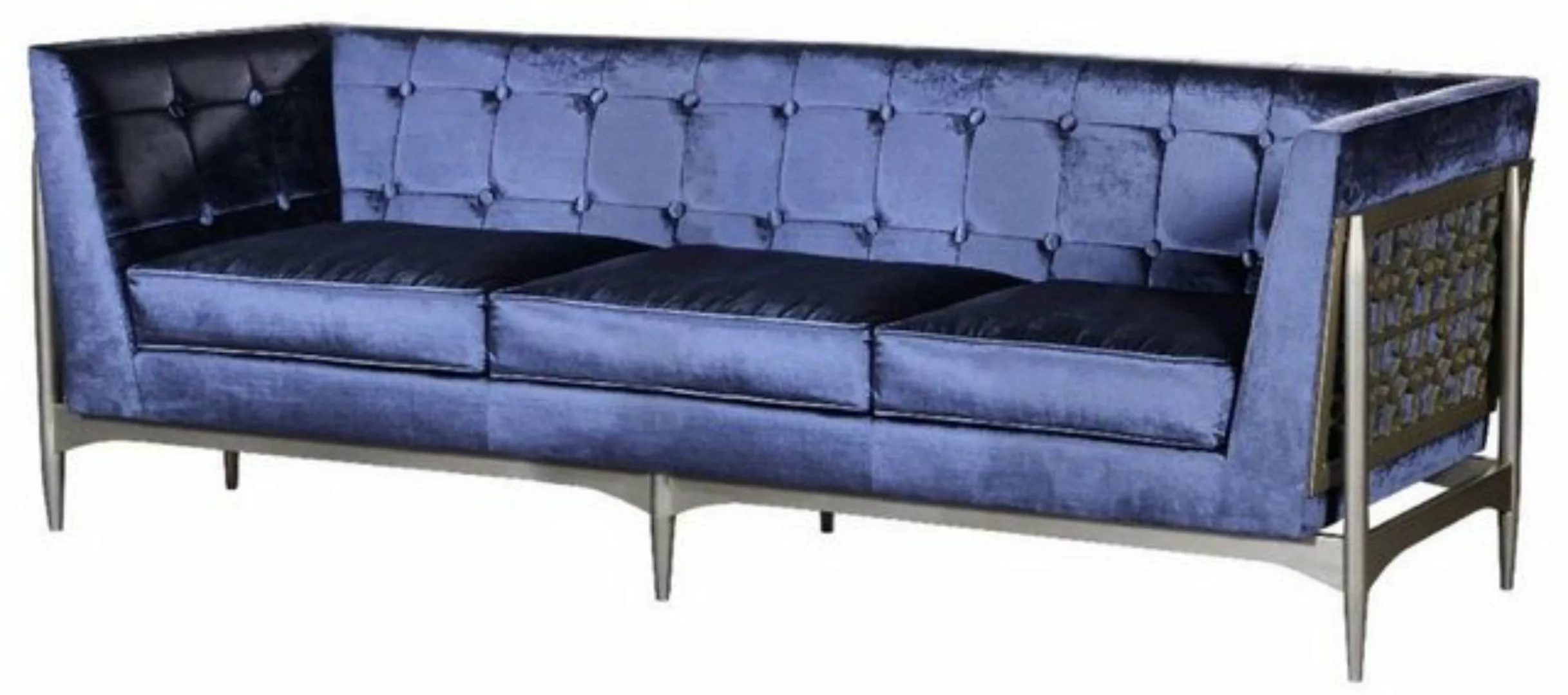 Casa Padrino 3-Sitzer Luxus Art Deco 3er Sofa Blau / Grau 250 x 76 x H. 83 günstig online kaufen