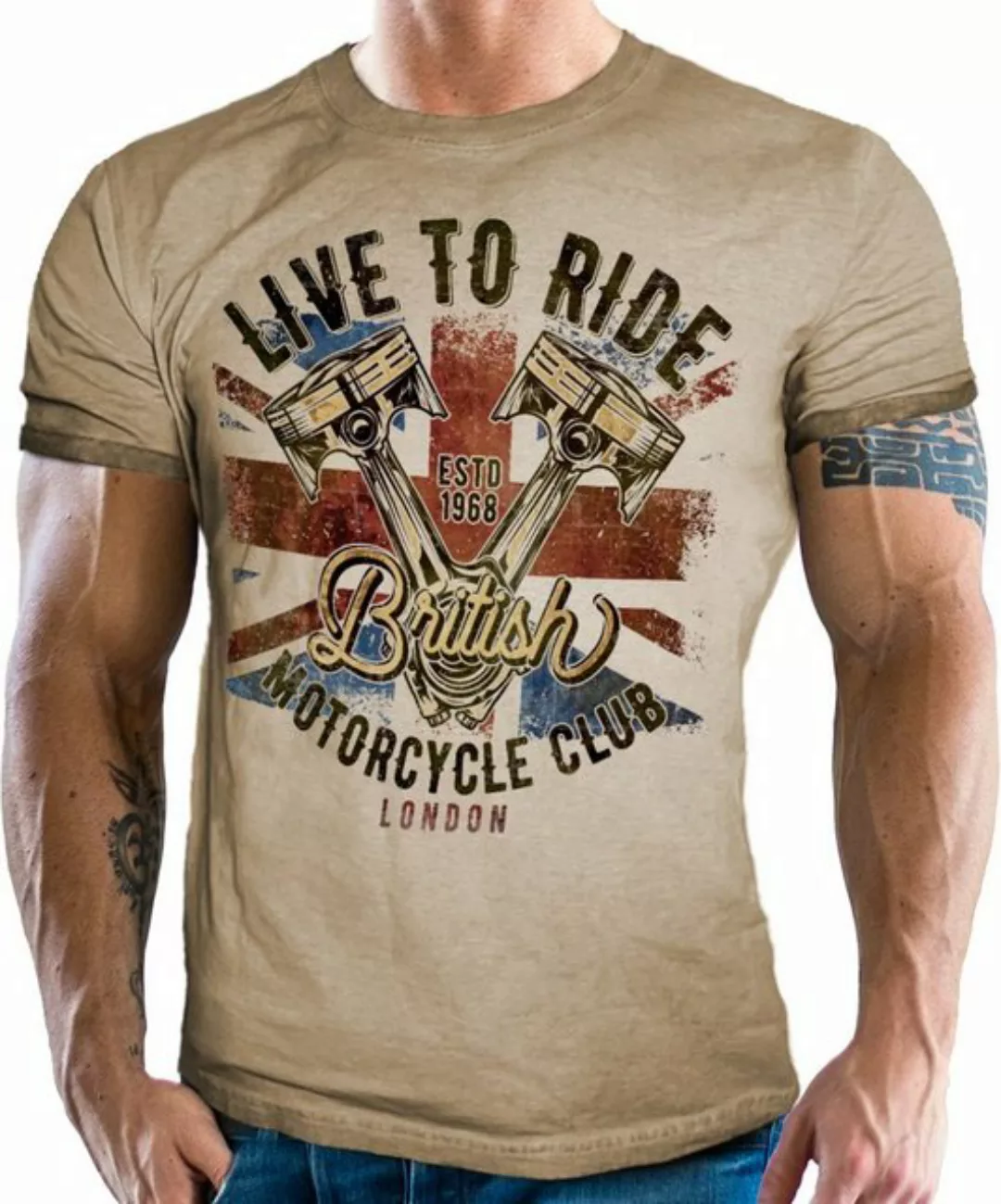 GASOLINE BANDIT® T-Shirt im vintage retro Biker used Look - British Motorcy günstig online kaufen