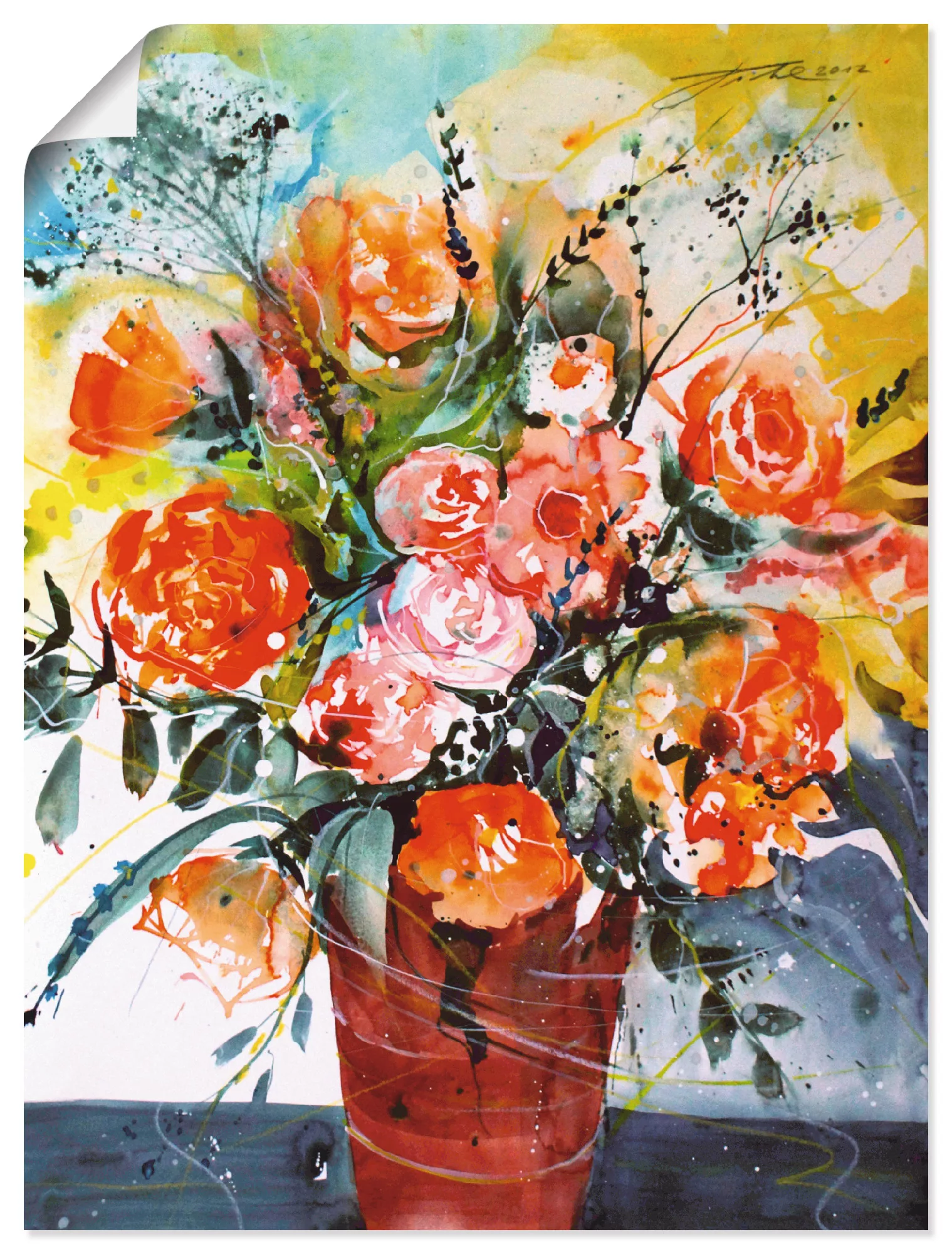 Artland Poster »Rosen in brauner Vase«, Blumen, (1 St.), als Alubild, Leinw günstig online kaufen