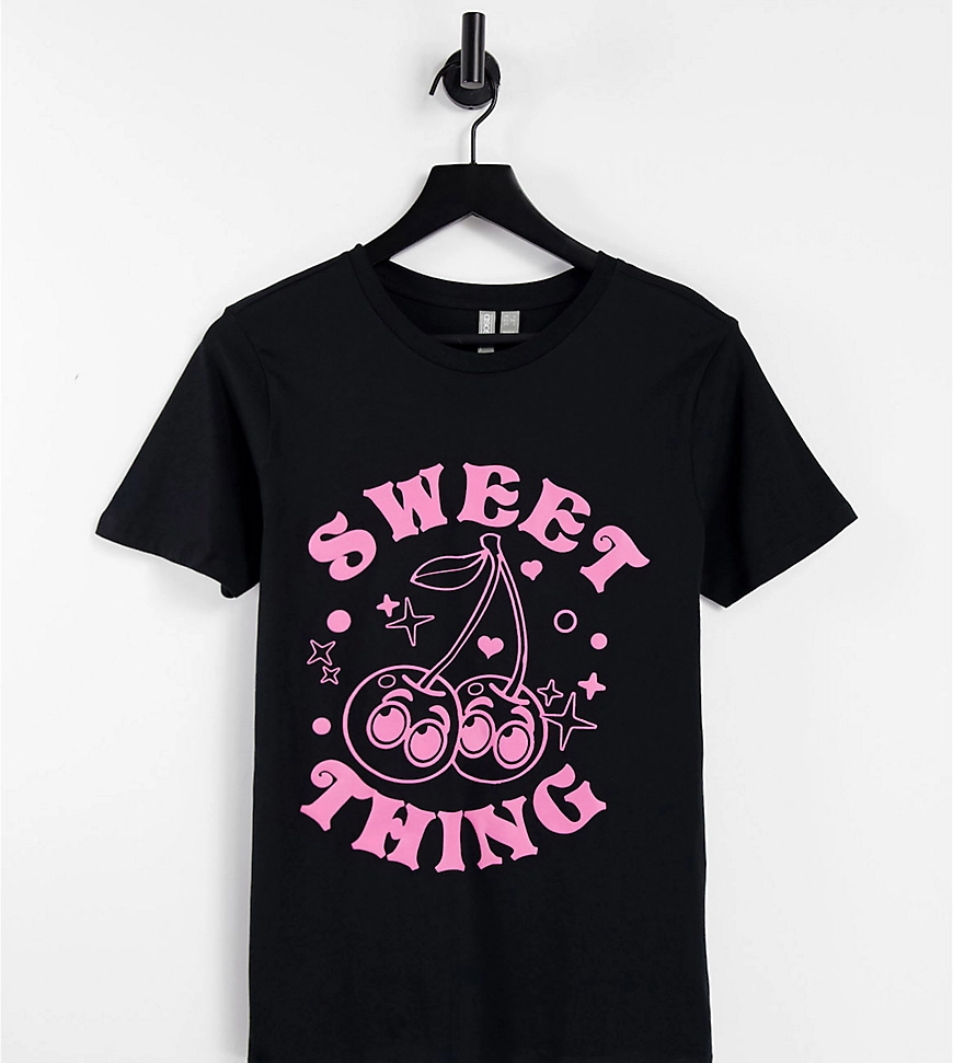 ASOS DESIGN Petite – T-Shirt in Schwarz mit „Sweet Thing“-Schriftzug und Ki günstig online kaufen